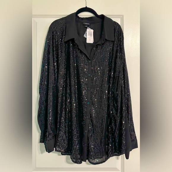 Sequin Button-Front Long Sleeve Shirt Torrid 3X - Picture 2 of 3